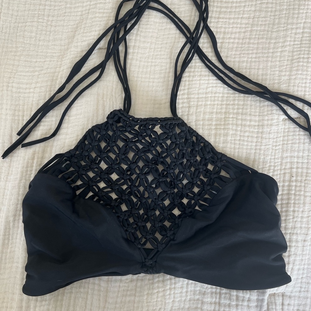 Black Crochet Halter Bikini Top